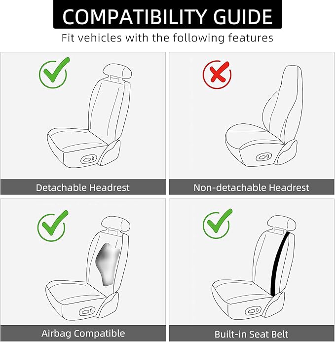 2 Pack Leather Front Seat Covers, Universal Sideless Car Seat Protectors, Waterproof Automotive Seat Cover for Most Cars Truc