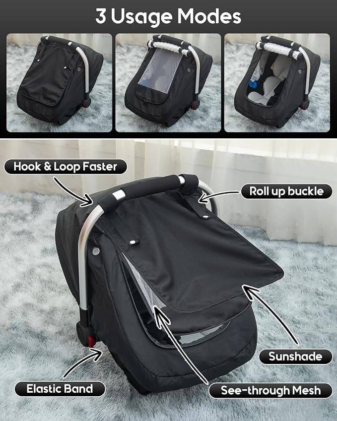 Waterproof Baby Car Seat Cover, Warm Carseat Cover for Cold Weather, Infant Car Seat Canopy with 2 Breathable Vents, 3D Mink 