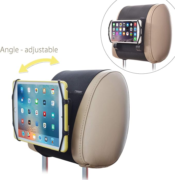TFY Car Headrest Mount for 7-10 inch Fire, Fire HD, Kids Edition Tablets, Angle Adjustable Holder with Silicon Holding Net