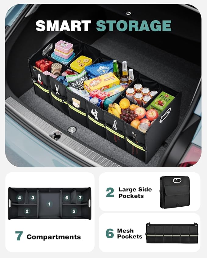 FLORICH Trunk Organizer for Suv, Large Truck Organizer Back Seat Storage Premium, Collapsible Multi-Compartment Car Organizers