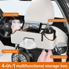 Car Rear Backseat Extra Multifunctional Drink Cup Holder Organizers With Tissue Storage Box Organizer & Hooks For Car Seat Back. White