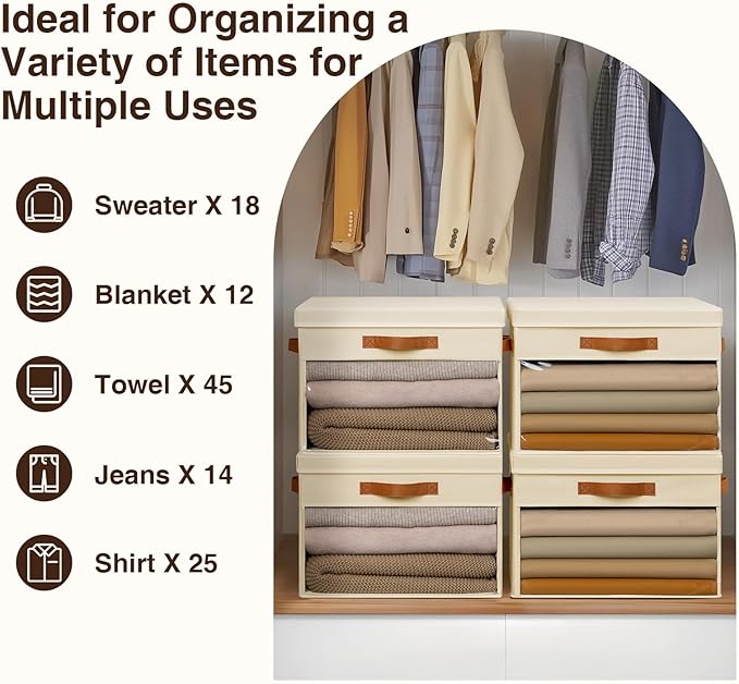 Homsorout Large Storage Bins with Lids - 6 Pack Foldable Decorative Organizers with Clear Windows & Handles, Cube Storage Org