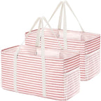 Lifewit Extra Large Tote Bag, Reusable Grocery Bags with Metal Wire Frame and Handles, Standing Utility Foldable Shopping Bags for Storage, Picnics, Beach, Laundry, Car, 46L, 2 Pack, Pink