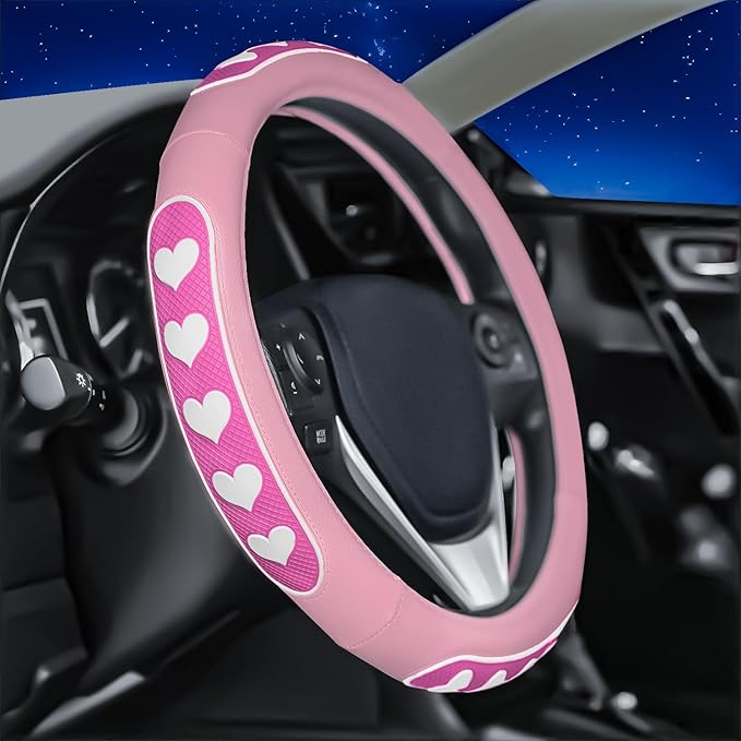 Ventilated Heart-Shaped Steering Wheel Cover with Anti-Slip Leather Grip. Compatible with Ford, Toyota, Honda, Nissan, and Ch