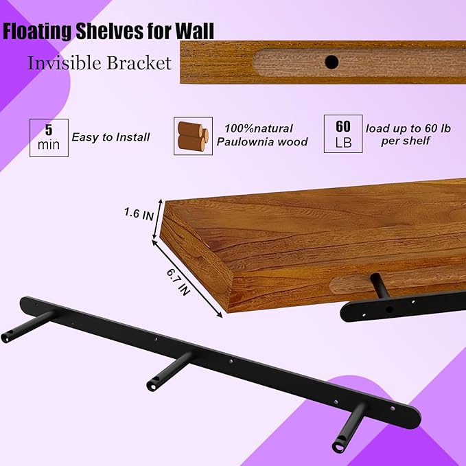 IAE Floating Wall Shelves 55 inch,Bathroom Shelving Wall Mounted,Invisible Shelf Floating Kitchen Shelves,Wooden Wall Shelf w
