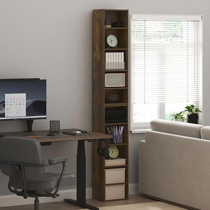 Furinno PASIR Book Shelf, 10-Tier Bookshelf, Bookcase with Open Shelf, 9.2 x 11.8 x 78.7, for Living Room, Bedroom, Home Offi