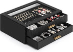 AKOZLIN Jewelry Box with Clear Lid Functional Leather Jewelry Storage Organizer Case 2 Drawers for Women Girls Necklace Ring 