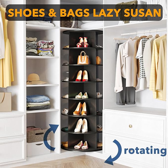 SpaceAid 7 Tier Rotating Shoe Rack Tower, Spinning Shoe Display Lazy Susan, Revolving 360 Shoe Rack Storage Round Carousel, V