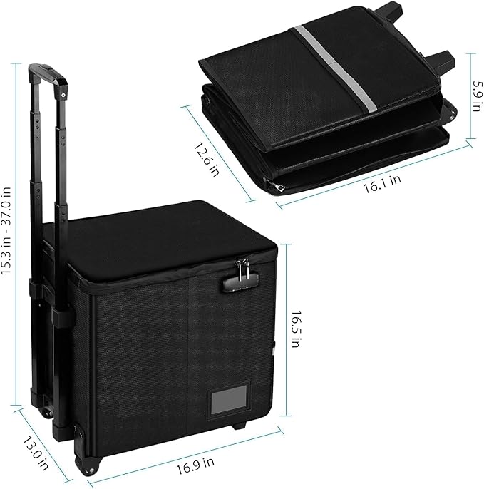 Fireproof File Box with Wheels, Collapsible Rolling Fireproof Document Bag with Lock, Fireproof Box with Handle & Casters, Mo