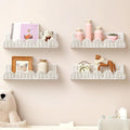 Pinkunn 4 Pcs Nursery Book Shelves 15.8 Inch Rattan Scalloped Floating Bookshelves Wicker Boho Book Shelf for Wall Mounted De
