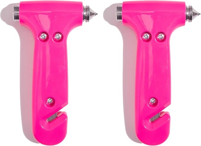 Super-Cute Safety Hammer - Emergency Automotive Escape Hammer Tool, Seat Belt Cutter & Car Window Break Tool - Pink, 2 Count