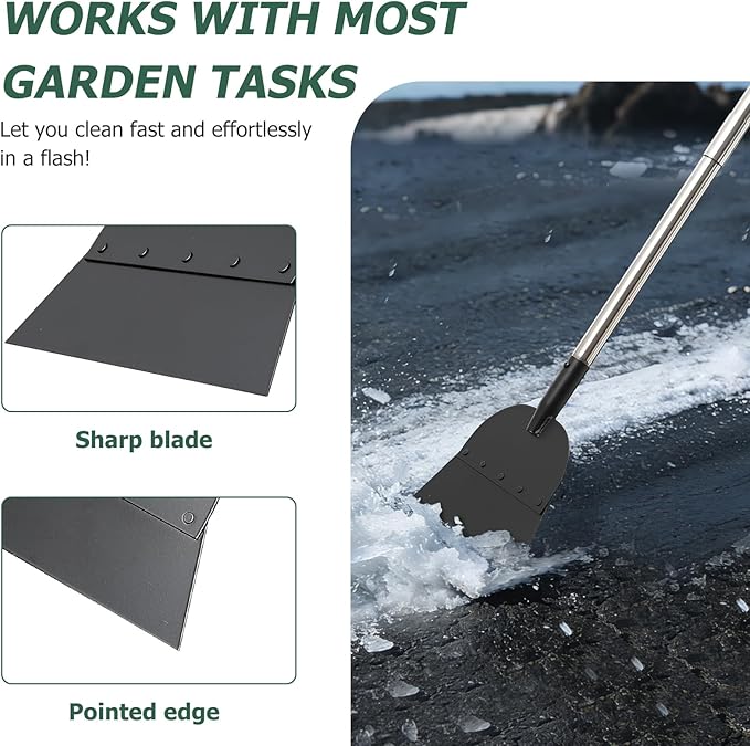 Floor Scraper Multifunctional Garden Shovel with 82” Adjustable Handle & Sharp Blade Heavy Duty All Steel Flat Shovel for Sidewalks Lawn Driveway Garden Weed Ice Dirt Moss Removal