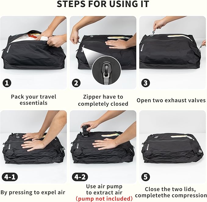 Vacuum Bag for Travel, Professional IPX8 Waterproof Reusable Vacuum Compression Bags for Travel Suitcases, Durable Space Save