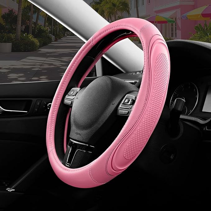 Road Comforts Car Steering Wheel Cover - Microfiber Leather Steering Wheel Wrap Sports 14.5-15 Inch Steering Wheel Cover Non-