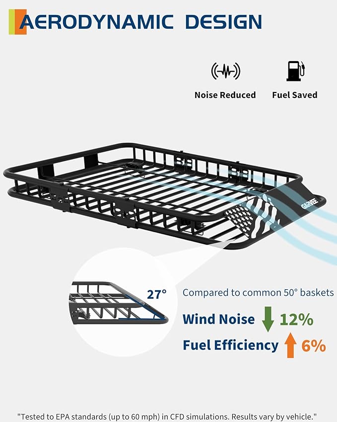 GarveeLife 64 in x 39 in Universal Roof Rack Carrier Basket, 200 LBS Capacity Car Cargo Rack with Extension Luggage Holder Basket Heavy Duty for SUVs, Trucks, Vehicles