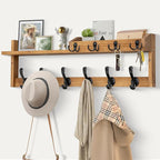 Coat Rack Wall Mount with Shelf, 27.5" Entryway Wall Hanging Shelf, Coat and Key Hanger with 10 Dual Hooks, Mail Organizer an