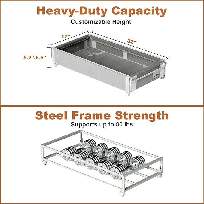 2Pack Under Bed Storage with Wheels,5.2"-6.5" Adjustable Height Underbed Storage,Low Profile Under Bed shoe Storage,Rolling U