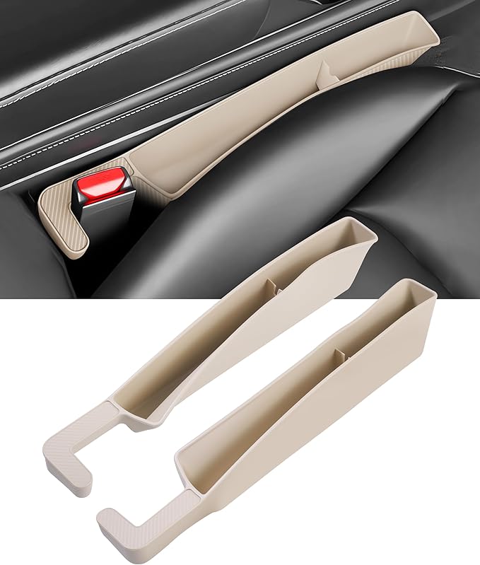 2PCS Car Seat Gap Filler,Car Accessories Car Organizer,Cars Seat Gap Filler Organizer with 2 Storage Areas,Used for Phone,Wallets,Keys,Eyeglasses,Fit for Most Cars,Trucks,SUVs (Beige)