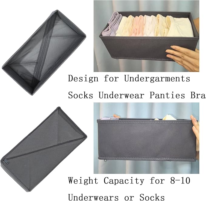Bructhun Sock Drawer Organizer 9 Pack - Collapsible Fabric Storage Bins for Underwear Divider, Small Closet Organizers with 9