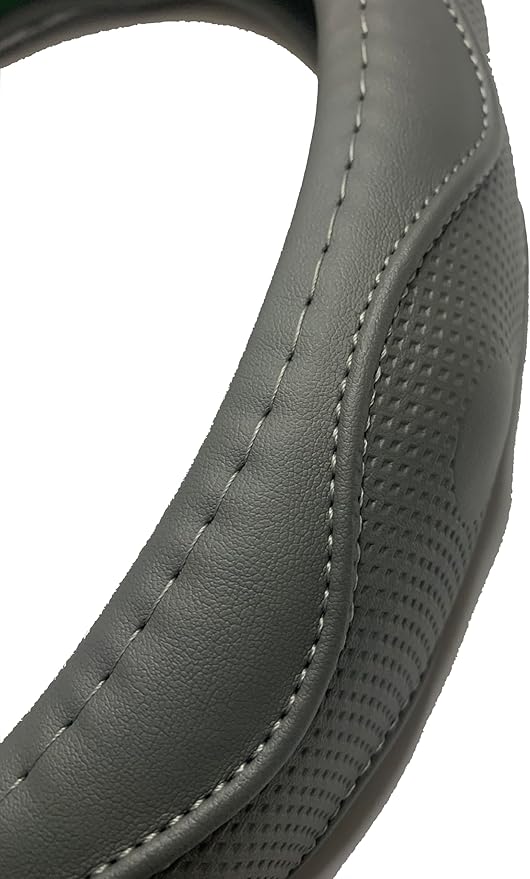 Leather Steering Wheel Cover (Gray, 15 inch) for Men Women