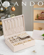 VLANDO 2 Layer Jewelry Box Large Jewelry Organizer for Women Removable Jewelery Tray for Necklace Earrings Rings Bracelets Mo