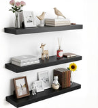 Floating Shelves for Wall, 23.6 inch Long Set of 3 Wood Rustic Wall Mounted Shelves, Display Shelf with Invisible Heavy, Larg