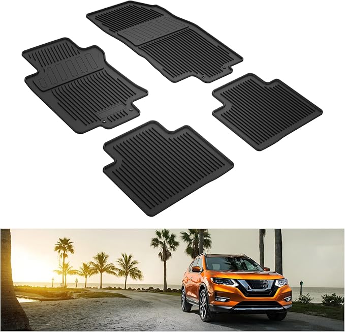KIWI MASTER Floor Mats for 2014-2020 Nissan Rogue, OEM Replacement 999E1-G2000, All Weather Car Mats, Custom Fit TPE Floor Liners, Front & Rear 2 Row, Black