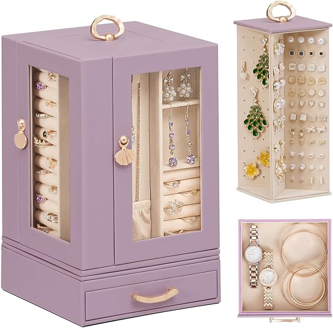 Enthralite Jewelry Box large for Dresser: Women Necklace Ring Storage Organizer with Compartments - Elegant Earring Holder Di