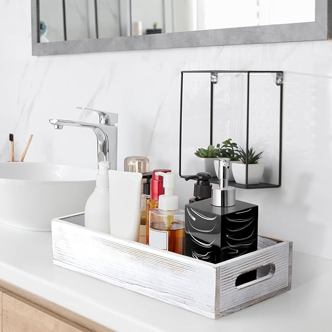 ALELION White Bathroom Basket - Wooden Toilet Tank Paper Basket with Handle for Organizing - Back of Toilet Storage Organizer