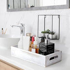 ALELION White Bathroom Basket - Wooden Toilet Tank Paper Basket with Handle for Organizing - Back of Toilet Storage Organizer