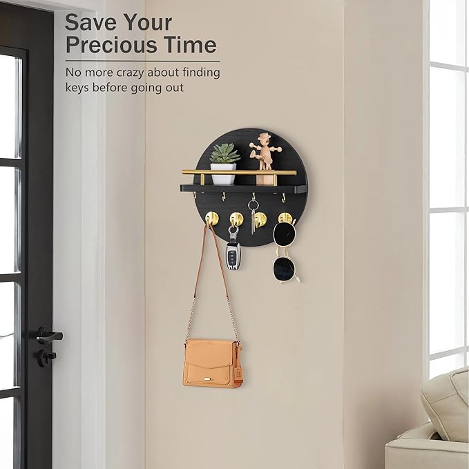 dreampossible Key Holder Wall Mount - 10.2 Inch Decorative Key Rack and Mail Organizer with 8 Key Hooks - Wooden Key Hanger w