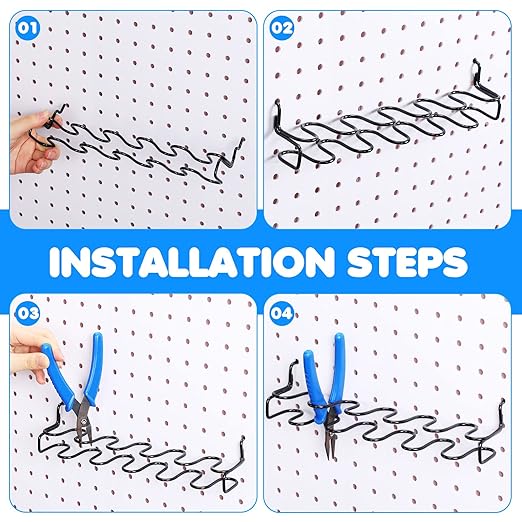 Hanaive 4 Pieces Pegboard Pliers Holder, Holds 11 Plier Per Rack, Steel Pegboard Hooks Pliers Peg Board Organizer Accessories