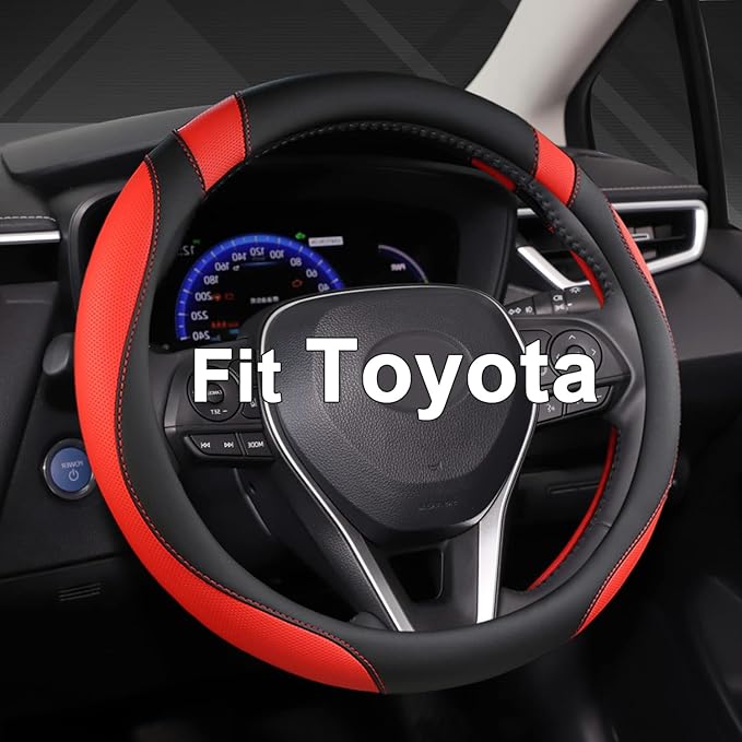 West Llama Customized Auto Car Steering Wheel Cover for Toyota Tacoma,4Runner,Tundra,Sequoia,15.5-16 inch (Black+Red-Large Si
