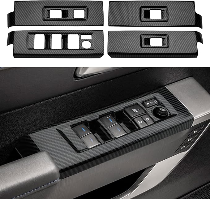 INTGET 4PCS Window Lift Switch Cover for 2022-2025 2026 Toyota Tundra Accessories Carbon Fiber Front & Rear Door Window Switch Lift Panel Cover for 2023 2024 2025 2026 Toyota Sequoia Accessories