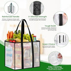 4 Pack Reusable Grocery Bags, Heavy-Duty Shopping Bags with Sturdy Handles, Water-Resistant & Foldable Organizer, Shopping Bags for Groceries, Market, Car Trunk, Multi-Purpose, 33L