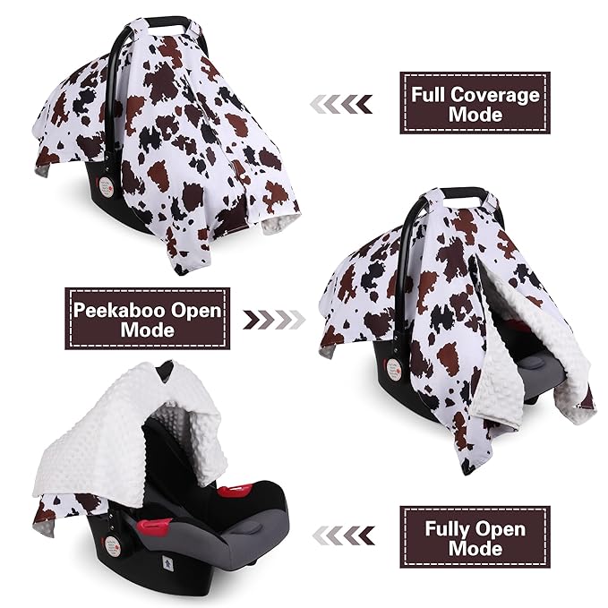 Rquite Car Seat Cover Baby, Carseat Covers Baby Boy, Minky Infant Car Seat Cover Winter, Peekaboo Opening Car Seat Canopy, Mu
