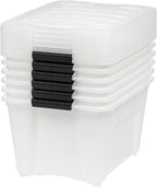 IRIS USA 32 Qt Stackable Plastic Storage Bins with Lids, 6 Pack - BPA-Free, Made in USA - Discreet Organizing Solution, Latch