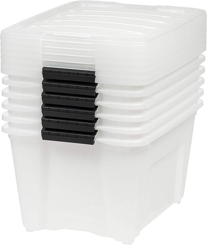 IRIS USA 32 Qt Stackable Plastic Storage Bins with Lids, 6 Pack - BPA-Free, Made in USA - Discreet Organizing Solution, Latch