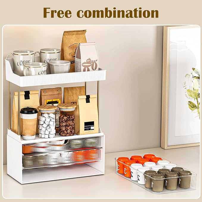 caktraie 12.2" W Makeup Organizer Drawers - 5 Tiers Bathroom Counter Organizer, Cosmetic Storage Drawer for Dresser Counterto