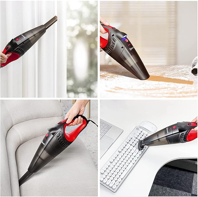 AstroAI Car Vacuum Cleaner, Portable Handheld Vacuum and Car Accessories, 16.4 Ft Cord-12V DC Power, LED Light, w/3 Attachmen