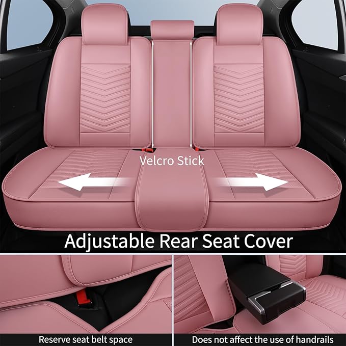 Nappa Leather Car Seat Covers Full Set, Pink Car seat Protector 5 Seats, Waterproof Car Seat Cushion, Universal Automotive Se