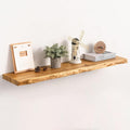 Live Edge Floating Shelf, 40 Inch Rustic Solid Elm Wood - Natural Wood Tone with Invisible Brackets, Wall Mounted for Living 