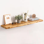 Live Edge Floating Shelf, 40 Inch Rustic Solid Elm Wood - Natural Wood Tone with Invisible Brackets, Wall Mounted for Living 
