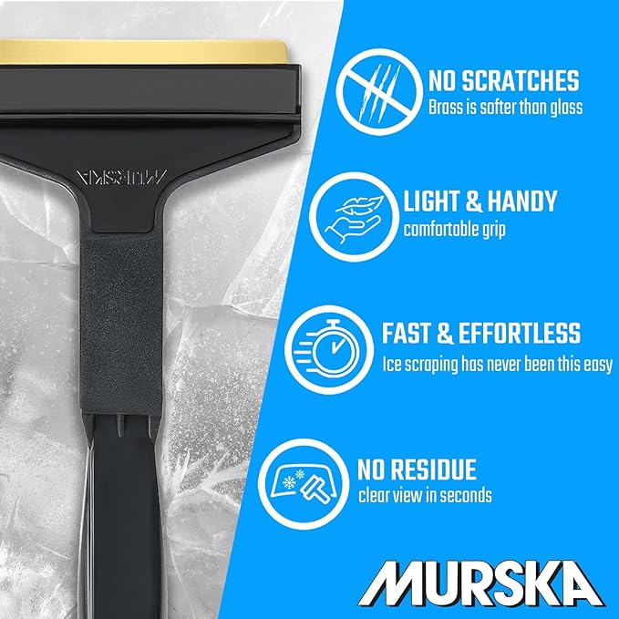 Car Ice Scraper Brass Blade - Fast, Effortless, efficient & Easy - Brass Ice Scrapers for Car Windshield Ice Scraper - Brass Ice Scraper for Car - Original Murska from Europe - Winter A053 Black