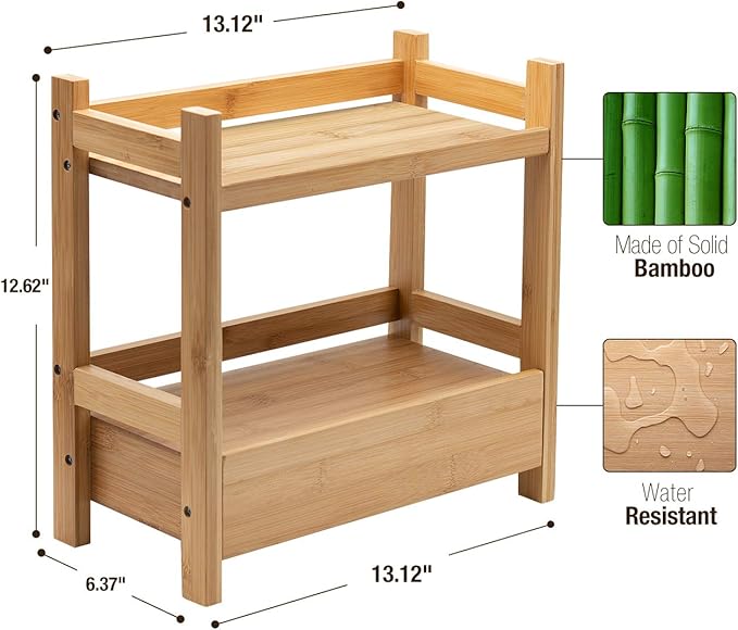 Sorbus Bamboo Bathroom Counter Organizer – 2-Tier Shelf with Hidden Drawer for Vanity, Matcha Station, Bathroom Sink Organize