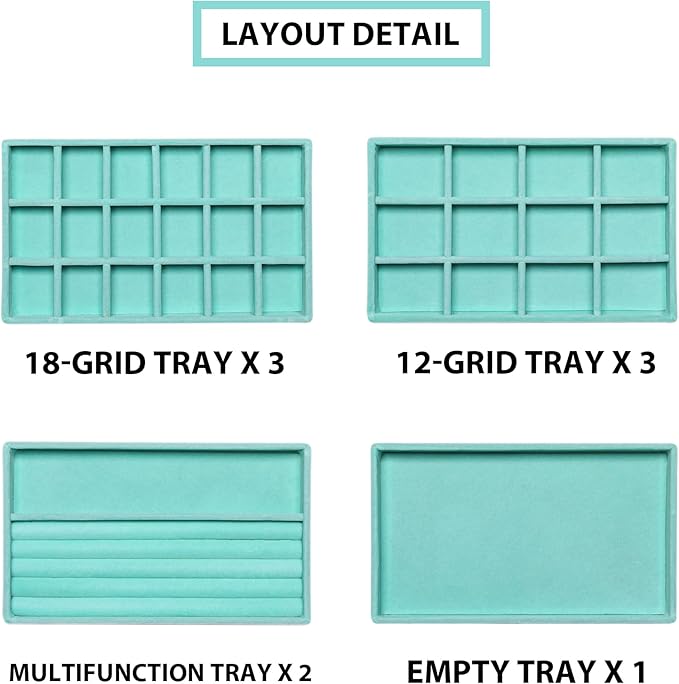 Frebeauty Jewelry Organizer Tray,Stackable Velvet Jewelry Trays,Drawer Inserts Earring Organizer For Women Jewelry Storage Di