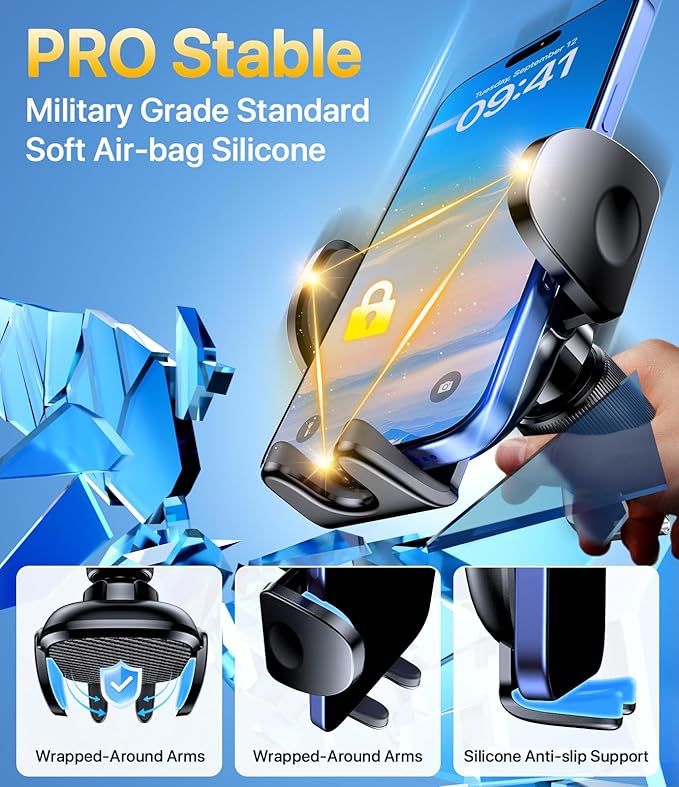 Miracase Phone Holders for Your Car with Metal Hook Clip, Air Vent Cell Phone Stand Car Mount, Universal Automobile Cradle for Garmin GPS Fit iPhone Android and All Smartphones, Dark Grey