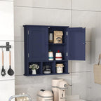 TaoHFE Blue Bathroom Over The Toilet Storage Cabinet,Wall Medicine Cabinet Organizer with 2 Door Adjustable Shelves,Wooden Mo