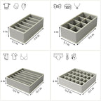 Drawer Organizer Clothes Set, 4 Pack Foldable Dresser Closet Dividers (6/8/7/24-Cell), Non-Woven Underwear & Sock Drawer Orga