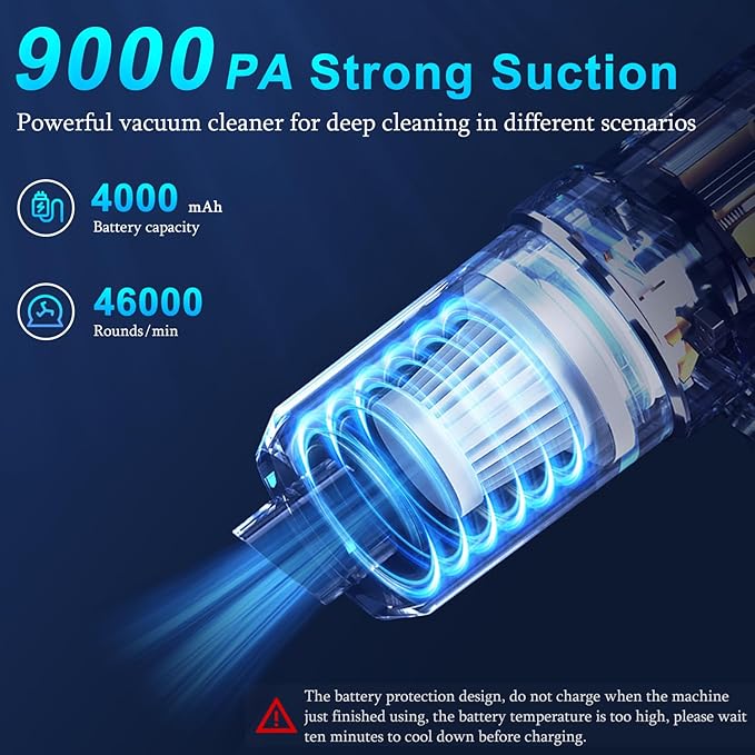 KMM Handheld Car Vacuum Cleaner, 9000Pa Vacuum Cleaner and Air Duster, 120W High Power Hand Held Vacuum with LED Light and Mu